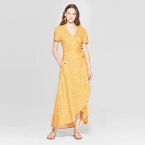 Universal Thread + Yellow Floral Wrap Dress